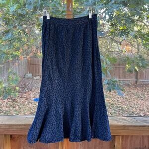 Studio West Women's Vintage Leopard Print Blue Denim Midi Skirt Size S